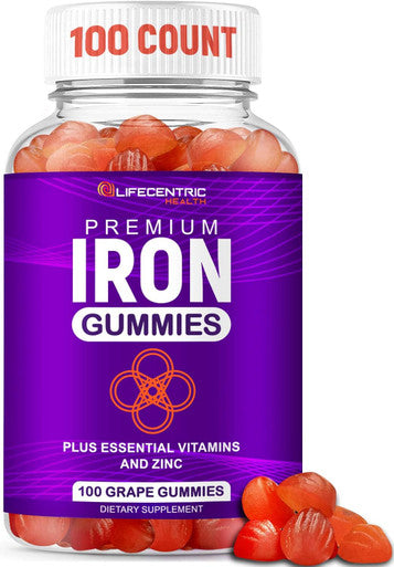 Lifecentrichealth Iron Gummies For Adults & Kids Biotin Zinc Vitamin B Folic Acid Gummies Vegan Gluten Blood Builder Anemia Supplements Tasty Energy Boosting Iron Supplement For Women & Men