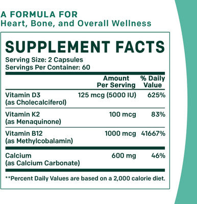 Primemd 4-In-1 Calcium Supplements For Women & Men - Calcium 600Mg With Vitamin D3 K2 B12 5000 Iu Supplement For Heart, Bone & Body Defenses - Gluten-Free, Non-Gmo, Vegan Friendly (120 Count)
