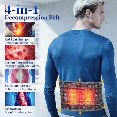 Hongjing Red Light Massage Decompression Belt For Instant Lower Back Pain Relief Pump Up Lumbar Support Brace Inflatable Back Reliever With Electric Pump One Sizes Fits 29-49 Waist