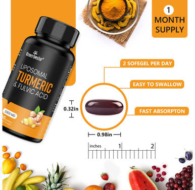 2000 Mg Liposomal Turmeric Curcumin With Black Pepper & Ginger For Superior Absorption With Fulvic Acid And Humic Acid (60 Count (Pack Of 1))