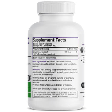 Bronson Grape Seed Extract 400 Mg - Antioxidant & Immune Support - Standardized Extract With 95% Proanthocyanidins- Non Gmo, 180 Vegetarian Capsules