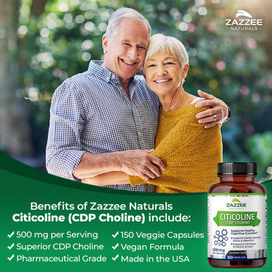 Zazzee Extra Strength Citicoline, 500 Mg Per Serving, 150 Vegan Capsules, 75 Day Supply, Superior Cdp Choline Form, 100% Vegetari