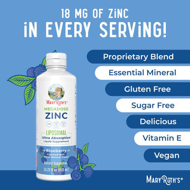 Maryruth Organics Nutritional Supplement Liposomal Liquid Zinc Supplement With Vitamin E Overall Health And Skin Care Blueberry Vegan, Non-Gmo, Gluten Free, No Sugar Added 15.22 Fl Oz