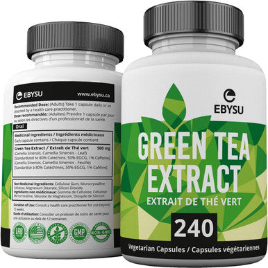 EBYSU Green Tea Extract with EGCG Antioxidant Supplement 500mg Capsules - 240 Day Supply