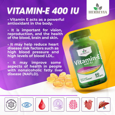Herbevia Vitamin E 400 IU Antioxidant Supplement ÃƒÂ¢Ã¢â€šÂ¬Ã¢â‚¬Å“ For Skin Men & Women Supports Reproductive Health & Oxidative Cell Health Organic & No Side Effects Halal Certified GMO-Free 60 Softgels