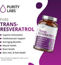 Purity Labs Pure Trans-Resveratrol Supplement + Quercetin 1500Mg, Vegan Supplements For Heart, Skin Hair Nails, Anti Aging Antioxidant Supplement 90Ct