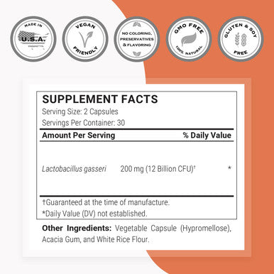 Supersmart Lactobacillus Gasseri 200 mg 6 Billion MicroOrganisms cfu Per Day Restores The Balance of intestinal Microflora Probiotic Strain NonGMO Gluten Free 60 Dr Capsules