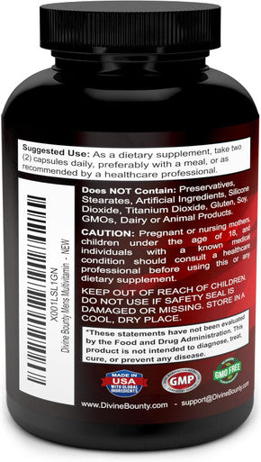 Divine Bounty Mens Multivitamin Ã¢â‚¬â€œ Daily Multivitamin For Men With Vitamin A C D E K B Complex, Calcium, Magnesium, Selenium, Zinc Plus Heart, Brain, Immune, And Men'S Multivitamins Ã¢â‚¬â€œ 90 Vegetarian Capsules