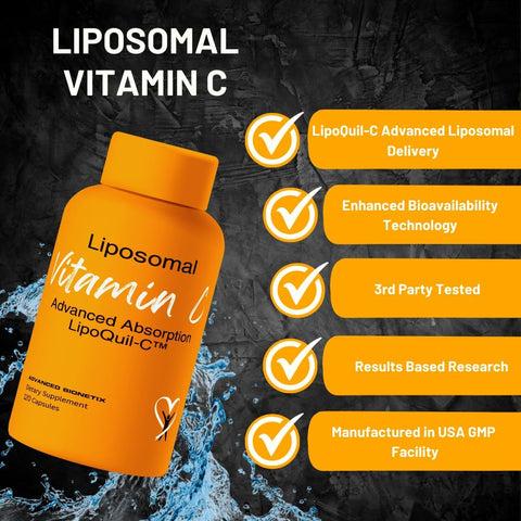 Advanced Bionetix Liposomal Vitamin C Supplement LipoQuilCa" Enhanced Absorption Technology 120 Capsules 1000mg High Dose Fat Soluble Vita C Immune Support Collagen Support