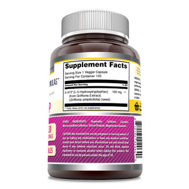 Amazing Formulas 5-Htp Hydroxytryptophan Supplement | 100 Mg Per Serving |120 Veggie Capsules | Non-Gmo | Gluten Free | Made In Usa