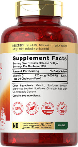 Carlyle Liposomal Vitamin D3 | 5000 iu | 365 Softgels | Non-GMO and Gluten Free Formula | High Potency Vitamin D Supplement
