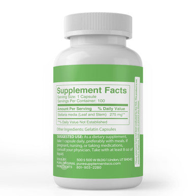 PURE ORIGINAL INGREDIENTS Chickweed Herb, (100 Capsules), Always Pure, No Additives Or Fillers, Lab Verified