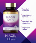 Carlyle Niacin 100Mg | 300 Vegetarian Tablets | High Potency Formula | Non-Gmo, Gluten Free Supplement