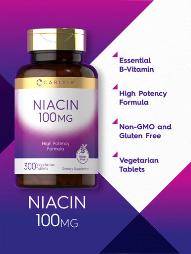 Carlyle Niacin 100Mg | 300 Vegetarian Tablets | High Potency Formula | Non-Gmo, Gluten Free Supplement