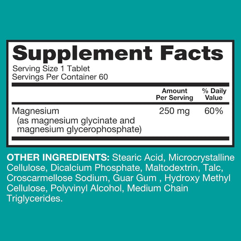 Qunol Magnesium Glycinate Complex Gentle on Stomach 250mg One Pill Dose SuperiorAbsorption Magnesium Nerve Bone and Muscle Health Supplement 60 Count (Pack of 1)
