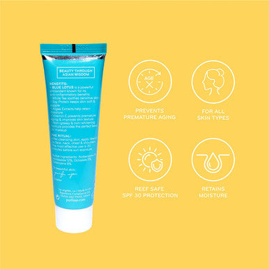 purlisse Blue Lotus SPF 30 Essential Daily Moisturizer Cruelty clean Paraben Sulfate Antiageing Reef safe formula Nongreasy Vitamin E Algae Extracts moisturize 1.7oz