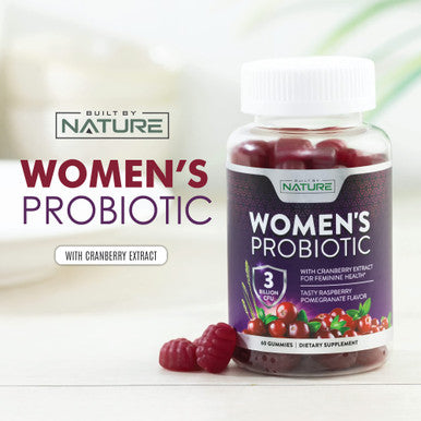 Built Nature Built By Nature Probiotics For Women Gummies 3 Billion Cfu, 6 Probiotic Strains With Cranberry Supplement, Digestive, Immune, Vaginal & Urinary Health, Shelf Stable, 60 Gummy