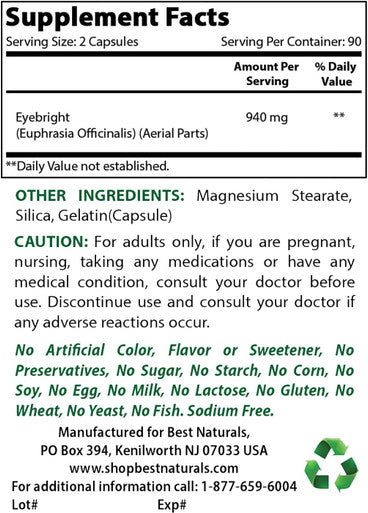 Best Naturals Bilberry Extract 1000mg & Eyebright 470 mg