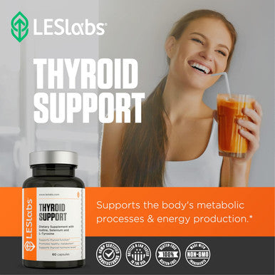 Les Labs Thyroid Support Metabolic Health, Thyroid Hormone Production, Energy & Focus Iodine, L-Tyrosine, Ashwagandha, Selenium & Turmeric Non-Gmo Supplement 60 Capsules