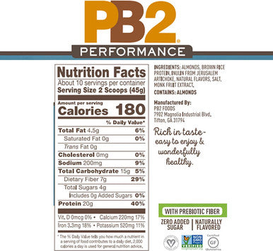 PB2 Performance Almond Protein Powder with Madagascar Vanilla 1 lb/16 oz Jar 20g of Vegan Plant Based Protein Powder Non GMO Gluten Non Dairy