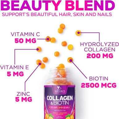 Collagen Gummies With 2500Mcg Biotin, Vitamin C & Zinc - Hydrolyzed Collagen Peptide Type 1 & 3 Supplement - Advanced Hair, Skin & Nail Growth Support For Women & Men, Gluten Free, Non-Gmo - 120 Count
