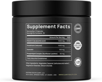 ELMNT 2150mg Super Antioxidant Liposomal Glutathione Supplement w. Vitamin C, Quercetin & Reduced L Glutathione 1000mg - Proven Complex for Best Absorption, Detox, Skin Glow + Immune - 90 Pills
