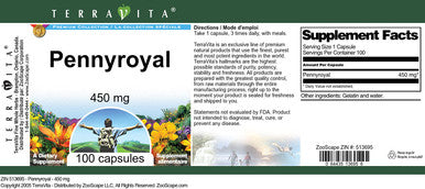 Terravita Pennyroyal - 450 Mg (100 Capsules, Zin: 513695)