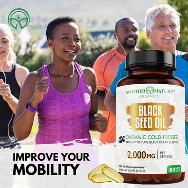 Mother Nature Organics Superfoods for Organic Living Organic Black Seed Oil Capsules - 3 Month Supply - 180 Count (2000Mg Per Serving) High Potency, Organic Cold Pressed Nigella Sativa Oil (Non-Gmo)