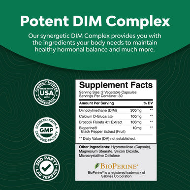 Extra Strength Diindolylmethane Dim Supplement - 300mg DIM Hormone Balance for Women and Men - Balancing Estrogen Supplement for Women and Men for Menopause and Metabolism Support - 30 Servings