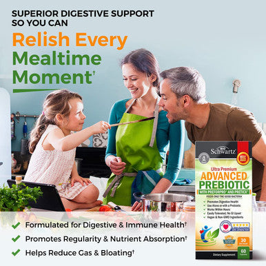 Prebiotics for Advanced Gut Health Immune System Booster Dietary Fiber Fuels Good Bacteria Growth to Promote Digestive Health Gas Relief Digestion Probiotics Support for Men Women 60ct