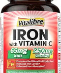 Iron Supplement 65mg with Vitamin C Stomach Friendly Carbonyl Iron High Potency and Absorption for Healthy Iron and Energy Levels Supports Red Blood Cell Production 120 Tablets