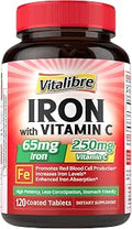 Iron Supplement 65mg with Vitamin C Stomach Friendly Carbonyl Iron High Potency and Absorption for Healthy Iron and Energy Levels Supports Red Blood Cell Production 120 Tablets