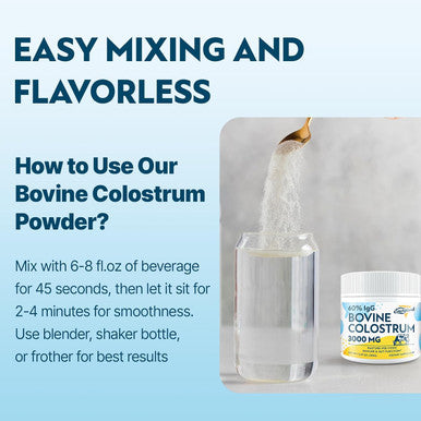Energievoll Bovine Colostrum Supplement Powder - 60% IgG 3000 mg for Gut Hair Growth Beauty and Immune Easy to Mix Unflavored (50 Servings)
