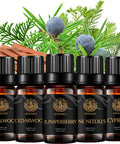 Aromatherapy Woody Essential Oil Set for Diffuser, 100% Pure Sandalwood Essential Oil, 5x10ml Therapeutic Grade Cedar Oil Set for Diffuser -Juniper Berry, Pine Needles, Cypress, Sandalwood, Cedar Oil