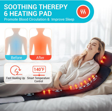 Full Body Massage Mat With Heat Adjustable Pillows Vibration Back Heating Massager With 10 Vibrating Nodes & 6 Therapy Heating Pads For Neck Back Leg Muscle Pain Relaxation & Circulation