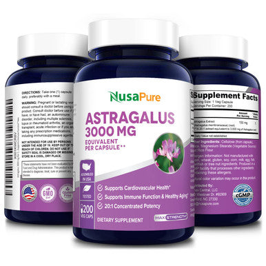 NusaPure Astragalus 3000mg per caps Equivalent (Extract 20:1) 200 Veg Capsules (Non-GMO & Gluten-Free)