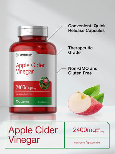 Horbaach Apple Cider Vinegar Capsules 2400Mg 150 Count Non-Gmo Gluten Supplement