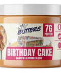 Fit Butters Birthday Cake Cashew Almond Butter Spread - Added Protein and Coconut Oil, Low Carb, Low Sugar, Gluten Free, Complete Protein Dessert Flavored Nut Butter