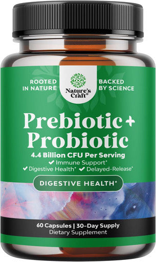 Natures Craft Prebiotics and Probiotics Gut Health Supplement - Super Potent Digestive Health Acidophilus Probiotic Capsules with Men and Womens Probiotics and Prebiotics for Colon Digestive Support and Immunity