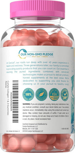 Carlyle Collagen Gummies | Strawberry Flavor Beauty Supplement | Hydrolyzed Collagen Peptides for Women & Men | Type 1 & 3 | Non-GMO Gluten