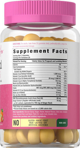 Carlyle Prenatal Gummies for Women | with DHA & Folic Acid | 60 Count | Fruit Flavor | Non-GMO Gluten Supplement | for Her