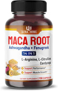 Ultra Herbs Peruana Maca Root Black Red Yellow 17700mg | Maca Root Capsules Enhanced with Ginseng Ashwagandha Fenugreek | Support Stamina Performance & Mood | 150 Capsules