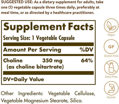Solgar Choline 350Mg 100 Vcaps 2-Pack