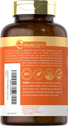 Carlyle Hemp Oil Capsules 126000 mg 180 Softgels Non-GMO Gluten