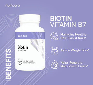 Biotin 10000mcg | 150 Capsules - Hair Skin and Nail Support | Pure Biotin Supplement Extra Strength (Vegan, Gluten Free, Non-GMO, Lab Tested) - Biotin for Hair Growth Skin and Nails