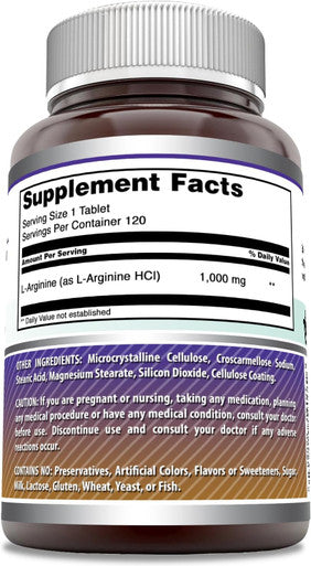 Amazing Nutrition Formulas L-Arginine Supplement | 1000 Mg Per Serving | Tablets | Amino Acid Supplement for Women & Men | Non-GMO | Gluten | Made in USA (120 Count | 2 Pack)