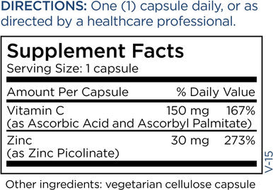 Metabolic Maintenance Zinc Picolinate - Gluten Ascorbic Acid & Ascorbyl Palmitate Vitamin C For Immune Support - Contains 30 Mg Of Zinc Per Serving (90 Capsules)