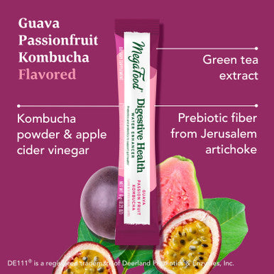 MegaFood Kombucha Powder - Probiotics For Digestive Health- Water Enhancer - Prebiotics And Probiotics For Women & Men - Support Gut Health - 2 Billion Cfu - Guava Passion Fruit - 10 Count (Pack Of 1)