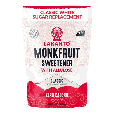 Lakanto Classic Monk Fruit Sweetener With Allulose, White Sugar Substitute From Monk Fruit Extract for Baking, Coffee & Tea, Gluten Free, Zero Calorie, Low Carb, Non GMO, Keto, Classic White, 8 OZ Bag