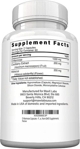 D Mannose 1000Mg - D-Mannose Cranberry Supplement With Hibiscus - Support Urinary Tract Health For Women & Men - Helps Overactive Bladder & Urinary Tract Infection - Dmannose Pills For Uti - 120 Pills
